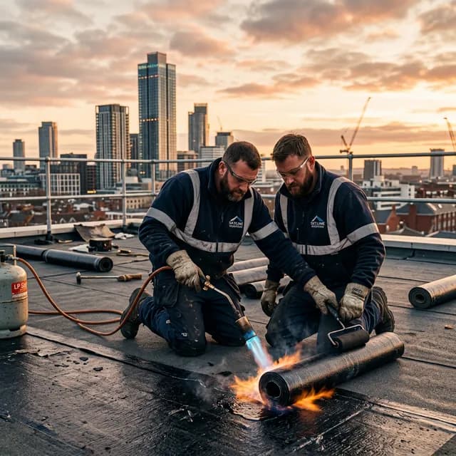 Professionelle Flachdachsanierung in Aachen - Meisterbetrieb bei der Arbeit