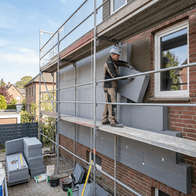 Fachgerechte Wärmedämmung einer Fassade in Aachen durch Handwerker